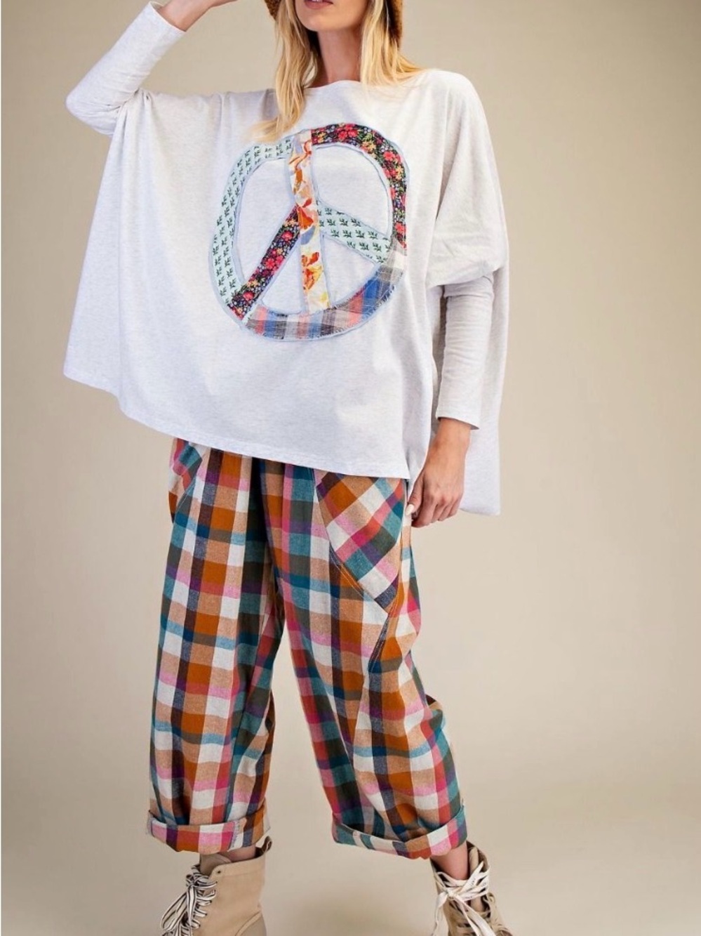Patchwork Peace Sign Tunic Top - Picture 2 of 2